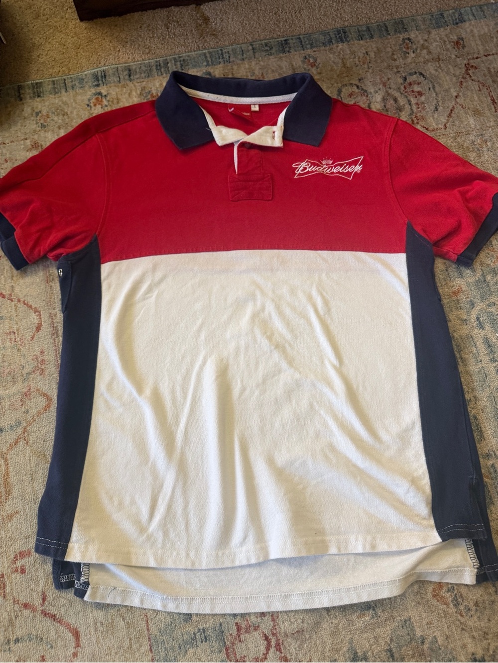 Vintage Budweiser Red, White & Navy Polo Shirt